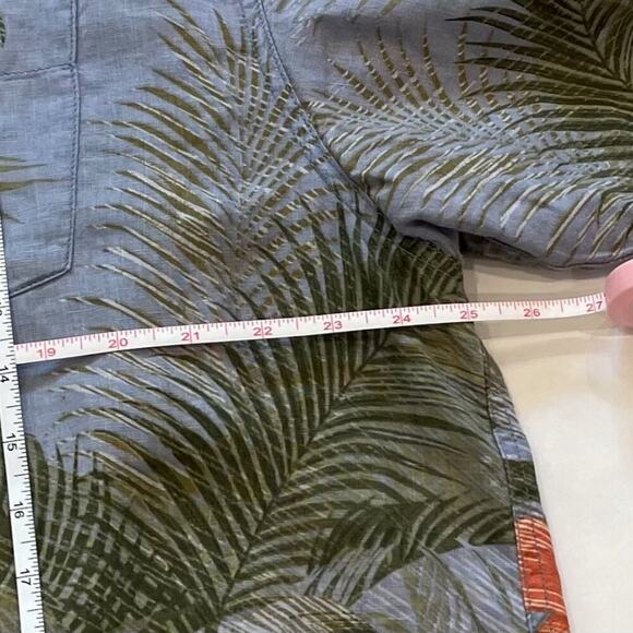 Tommy Bahama Linen Blue Floral Palm Tropical Camp Collar Button Down Shirt XL - Picture 8 of 12